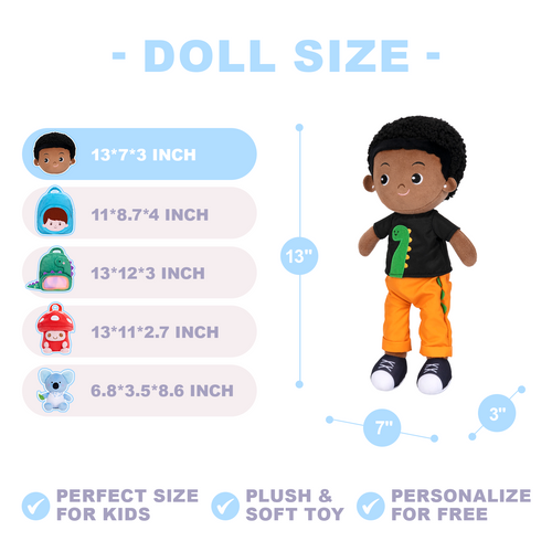 iFrodoll Personalized Deep Skin Tone Plush Cool Boy Doll