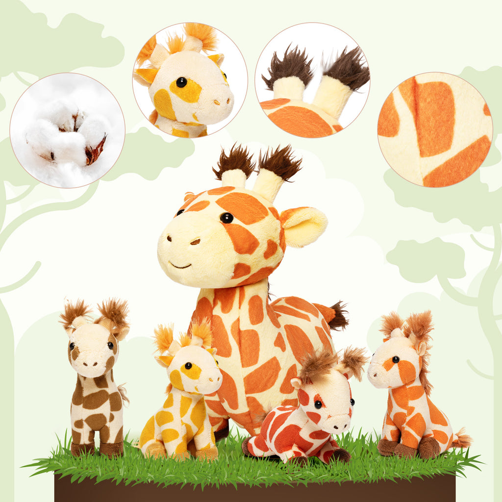 Giraffe Family with 4 Babies Plush Playset Animals Stuffed Gift Set