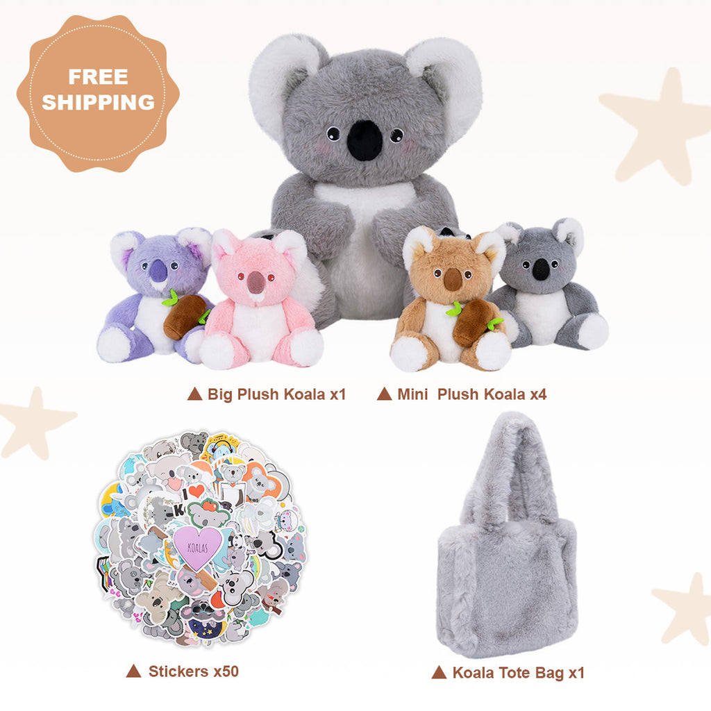 iFrodoll Koala Family with 4 Babies Plush Playset Animals Stuffed Gift Set for Toddler