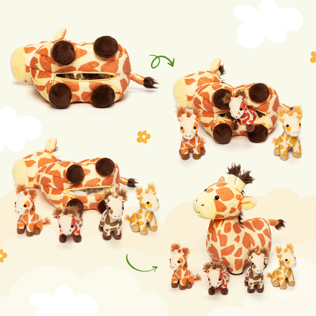Giraffe Family with 4 Babies Plush Playset Animals Stuffed Gift Set
