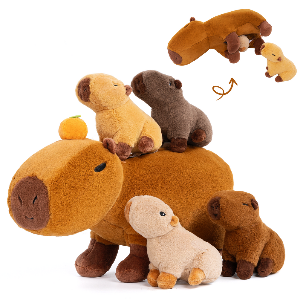 iFrodoll Capybara Family with 4 Babies Plush Playset Animals Stuffed Gift Set for Toddler