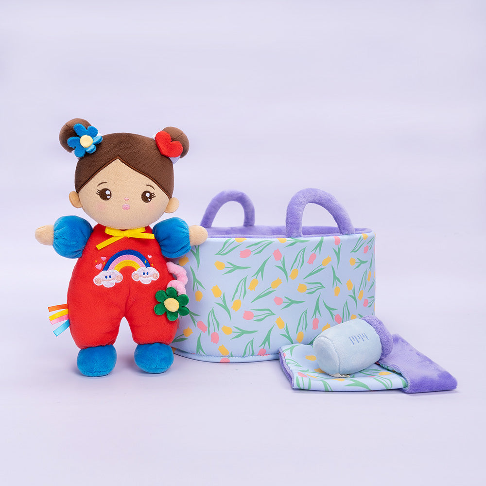 iFrodoll Personalized Brown Skin Tone Mini Plush Baby Girl Doll & Gift Set