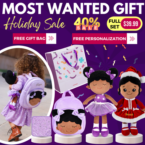 Kid Most Wanted Gift Set (Save 40%)- iFrodoll Personalized Plush Doll x 2, Backpack x1, Washcloth x1