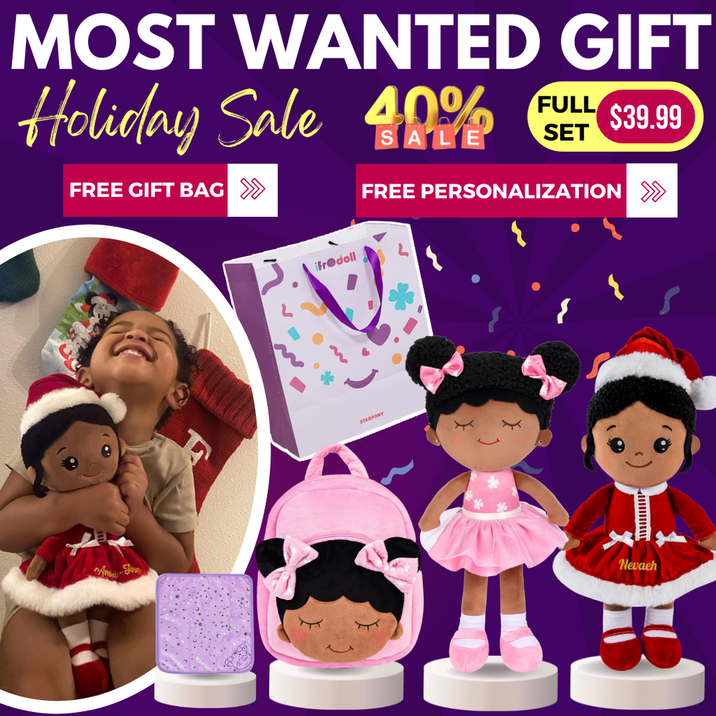 Kid Most Wanted Gift Set (Save 40%)- iFrodoll Personalized Plush Doll x 2, Backpack x1, Washcloth x1
