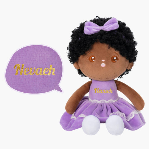 iFrodoll Personalized Deep Skin Tone Plush Curly Hair Baby Girl Doll