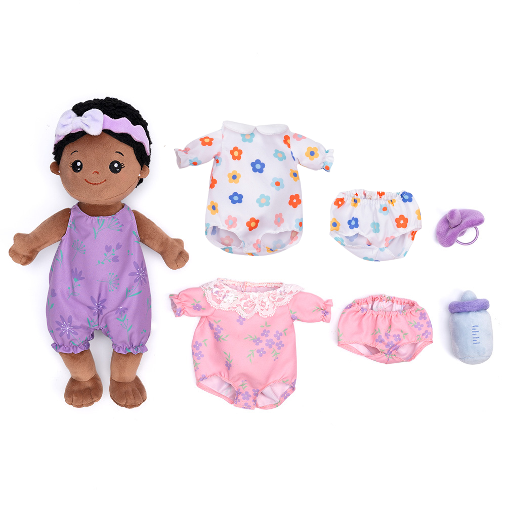 iFrodoll Mini Personalized Dress Up Doll Toy Set Deep Skin Tone Plush Black Baby Girl Doll Dress up Set