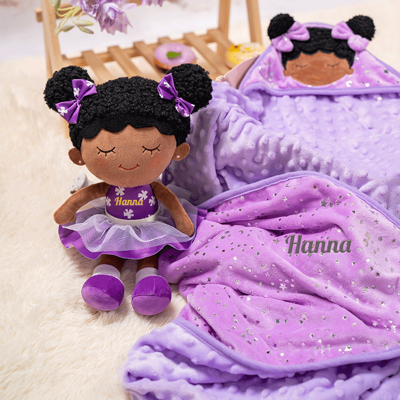 Baby Deserves the Best Ultra-soft and Skin-friendly Personalized Doll, Blanket, Rattles and Washcloths Gift Set