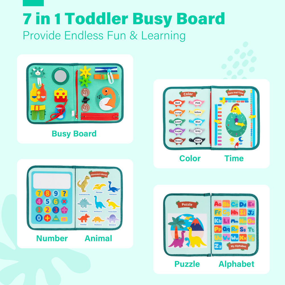 iFodoll Personalized Dinosaur Toddler Busy Board Plush Montessori Toy