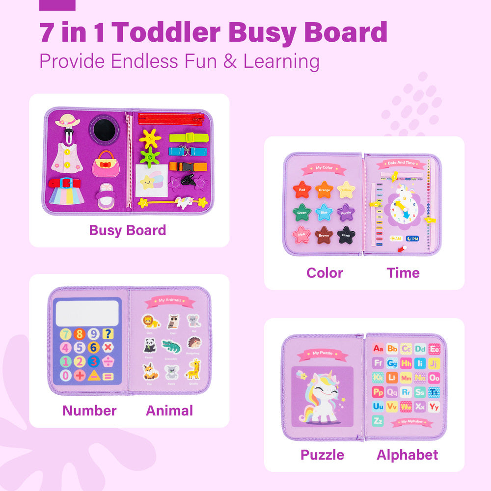 iFrodoll Personalized Unicorn Toddler Busy Board Plush Montessori Toy