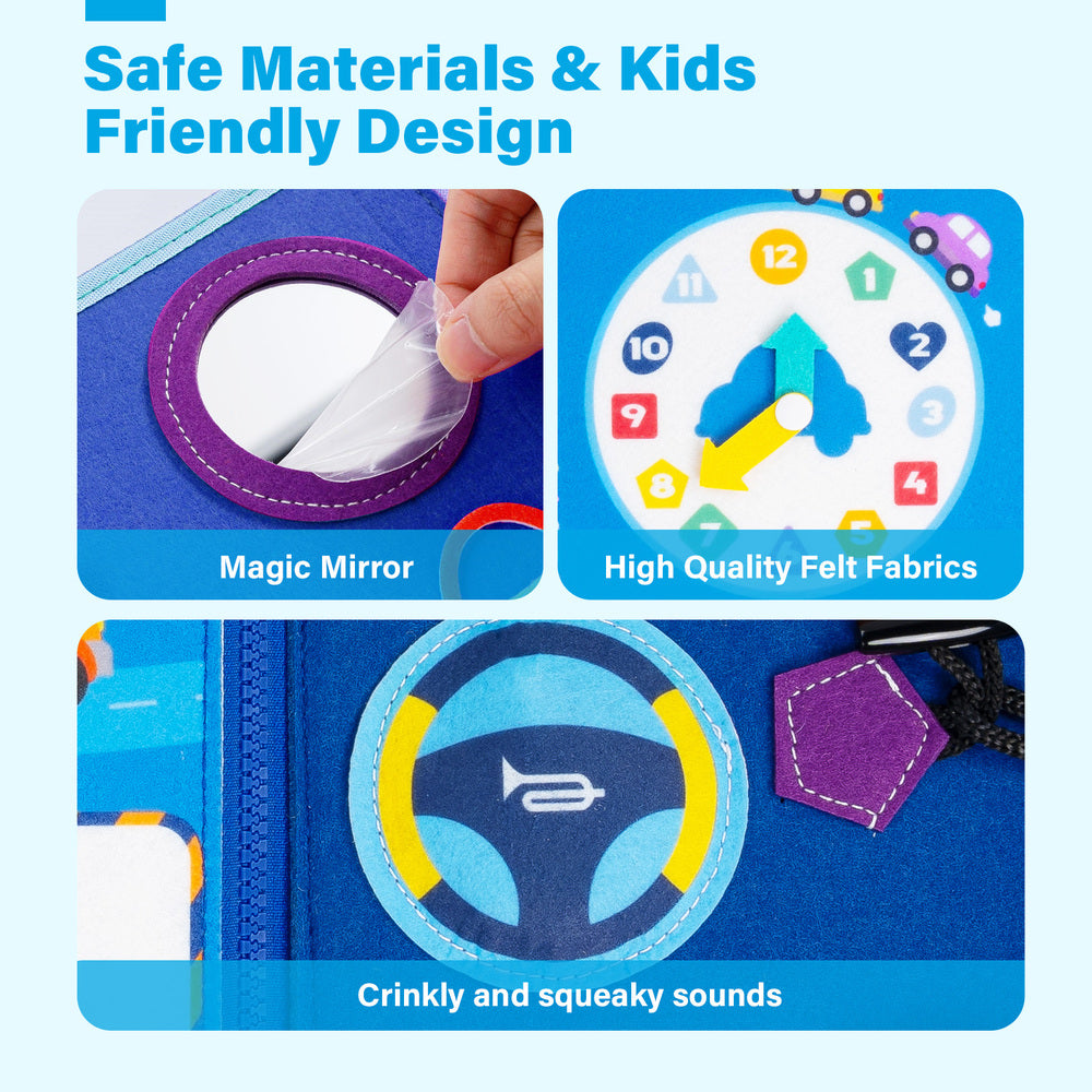 iFrodoll Personalized Car Toddler Busy Board Plush Montessori Toy