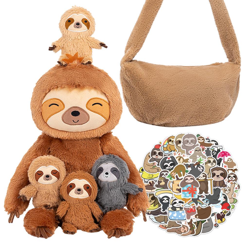 iFrodoll Sloth Family with 4 Babies Plush Playset Animals Stuffed Gift Set for Toddler