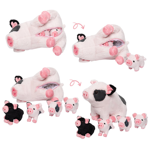 Spotted Swine Pig Mommy Stuffed Animal Set with 4 Piglets Inside
