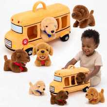 Load image into Gallery viewer, Personalized Plush Golden Retriever Puppy School Bus Playset (5-Piece Set)
