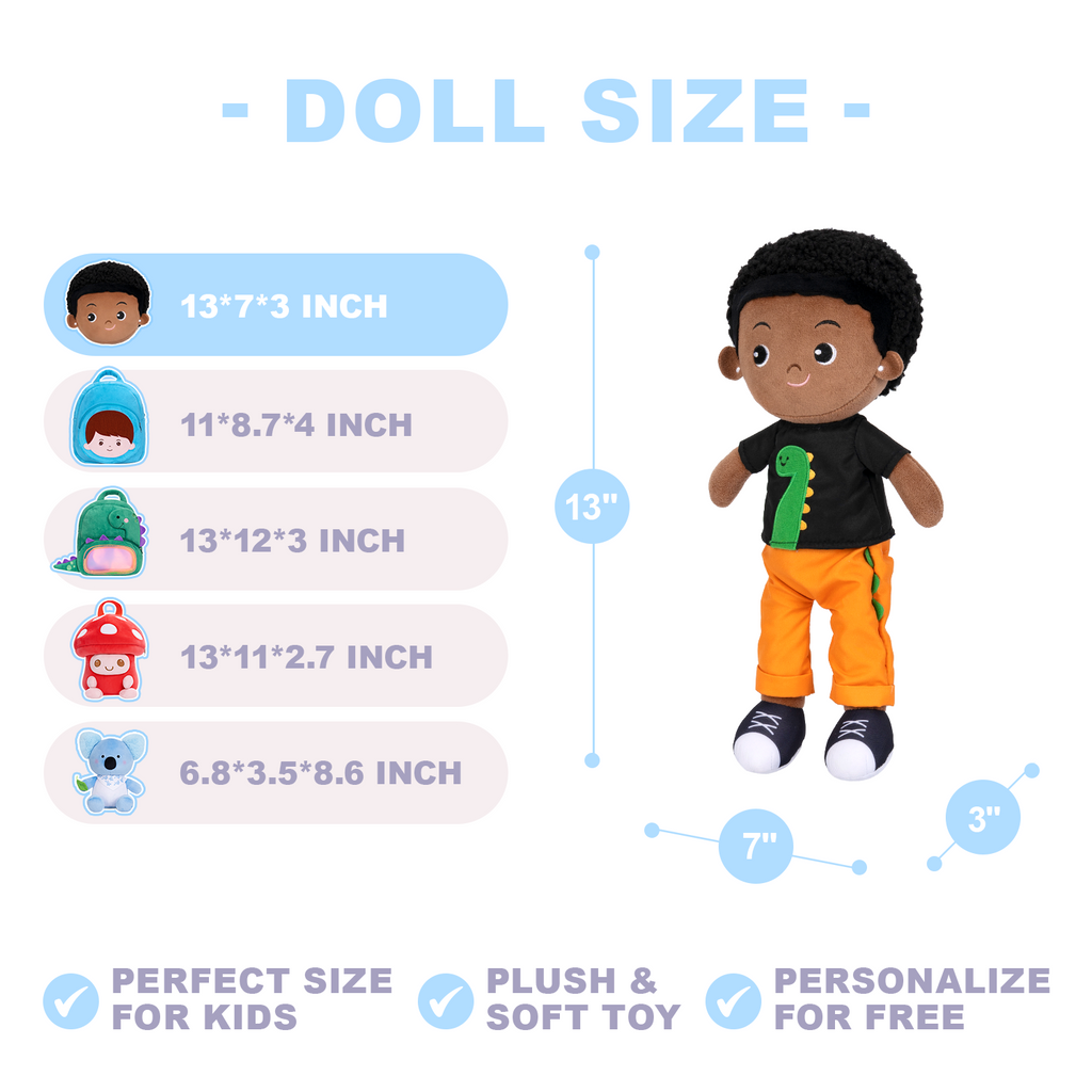 iFrodoll Personalized Deep Skin Tone Plush Cool Boy Doll