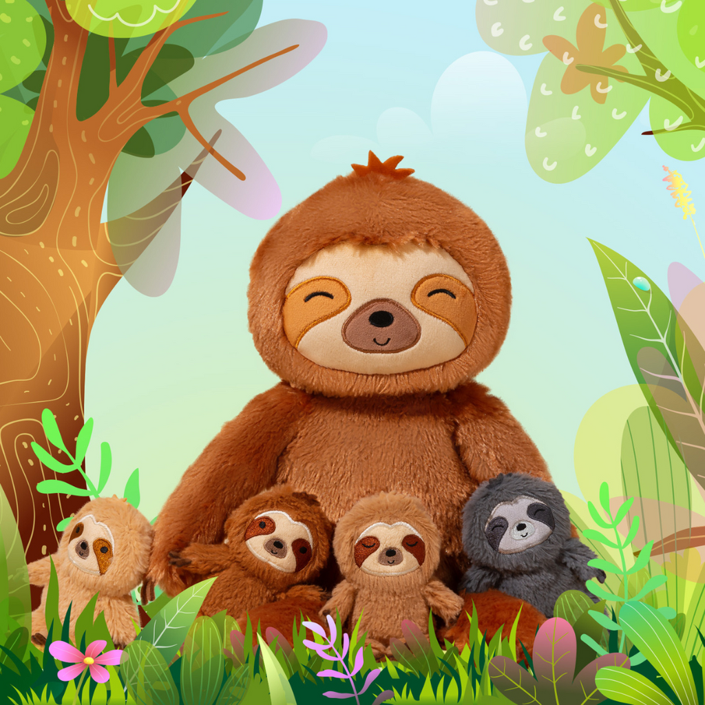 iFrodoll Sloth Family with 4 Babies Plush Playset Animals Stuffed Gift Set for Toddler
