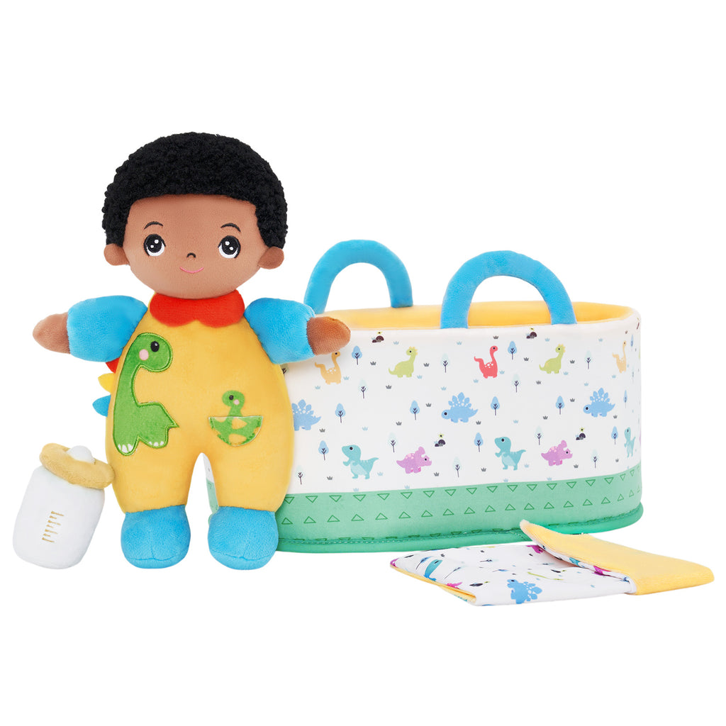 Mini Personalized Dinosaur Black Skin Boy Plush Doll & Gift Set