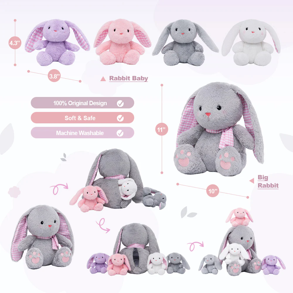 Plush Stuffed Animal Family Toy Set Mommy with Babies - 11 Themes