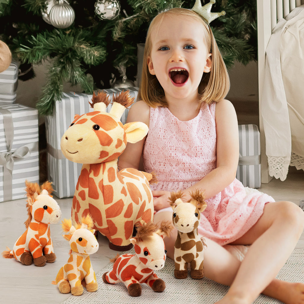 Giraffe Family with 4 Babies Plush Playset Animals Stuffed Gift Set