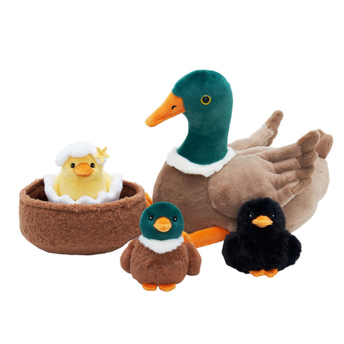 Mallard Dabbling Duck Plush Stuffed With 4 Ducklings in Nest