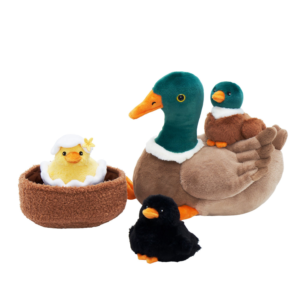 Mallard Dabbling Duck Plush Stuffed With 4 Ducklings in Nest