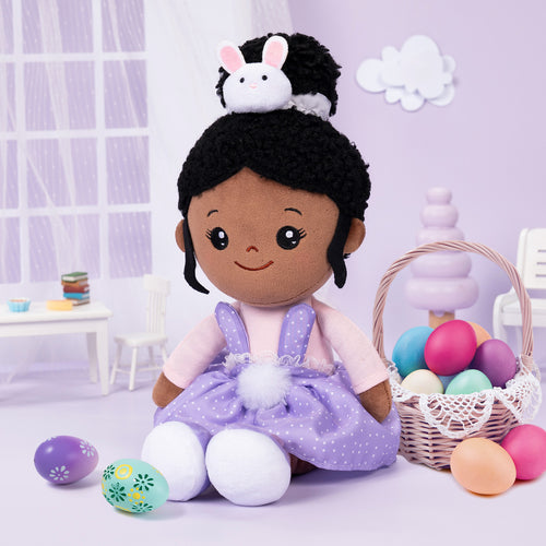 iFrodoll Personalized Deep Skin Tone Plush Purple Bunny Doll