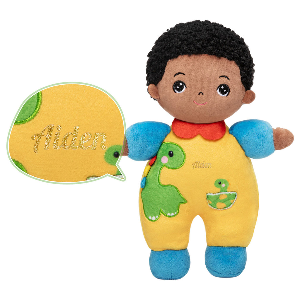 Mini Personalized Dinosaur Black Skin Boy Plush Doll & Gift Set