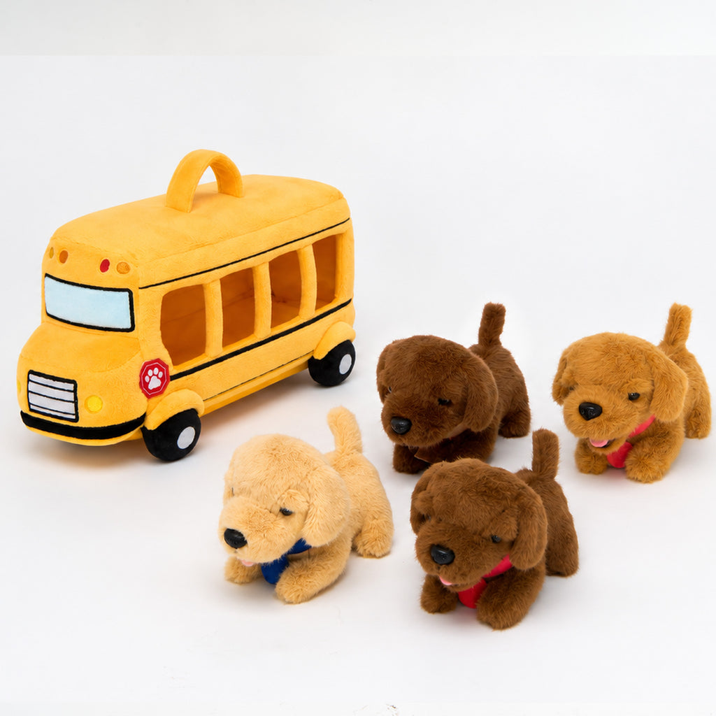 Personalized Plush Puppy School Bus Playset (5-Piece Set)