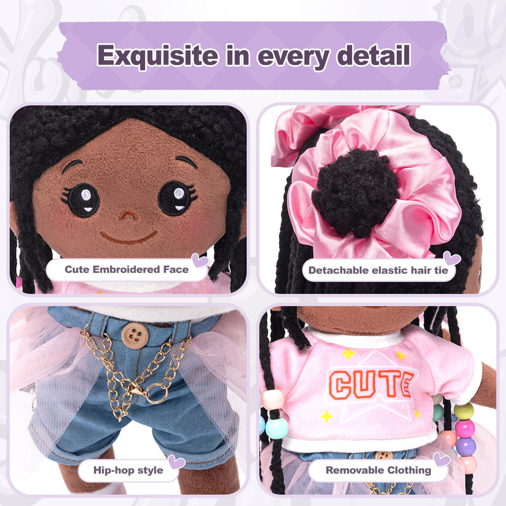Hair Styling Plush Doll Kit – Dark Skin Tone with Colorful Beads