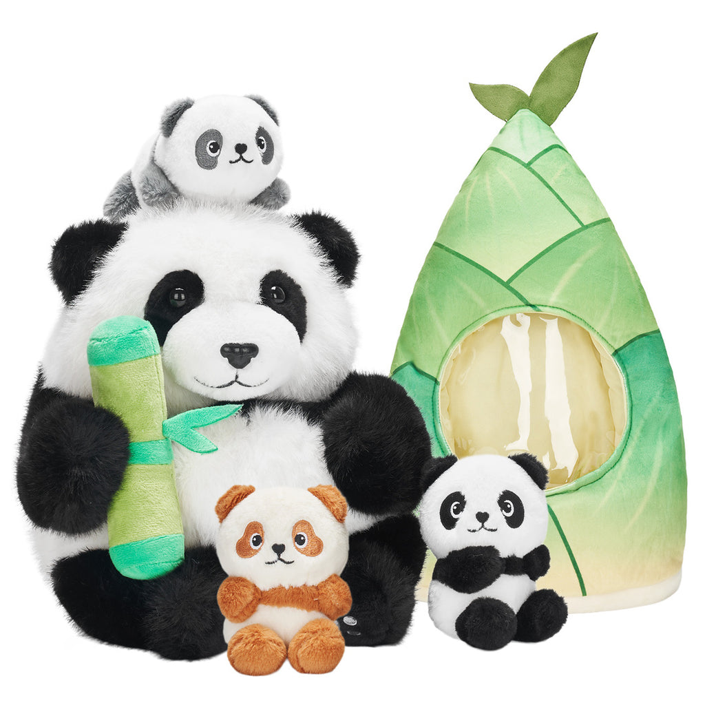 Panda Mommy with 3 Babies Plush Stuffed Animal Set