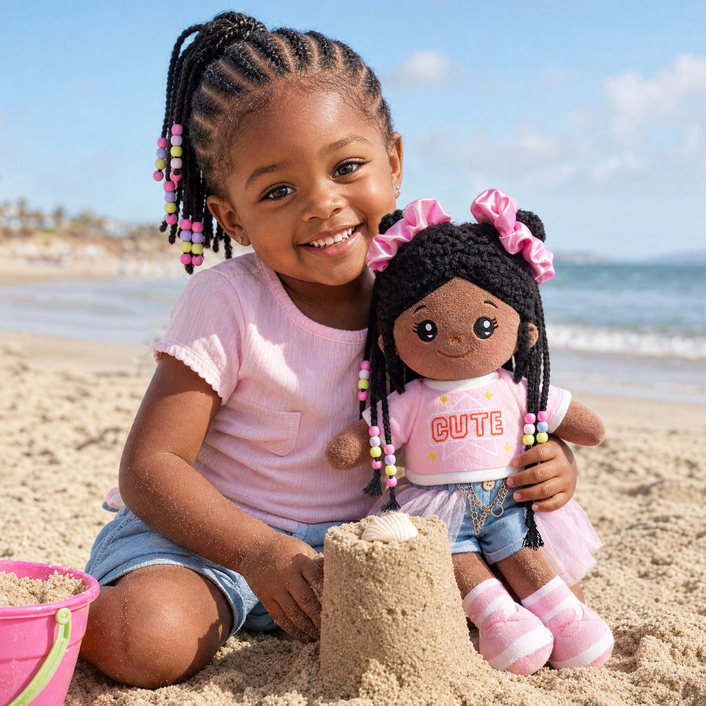 Hair Styling Plush Doll Kit – Dark Skin Tone with Colorful Beads