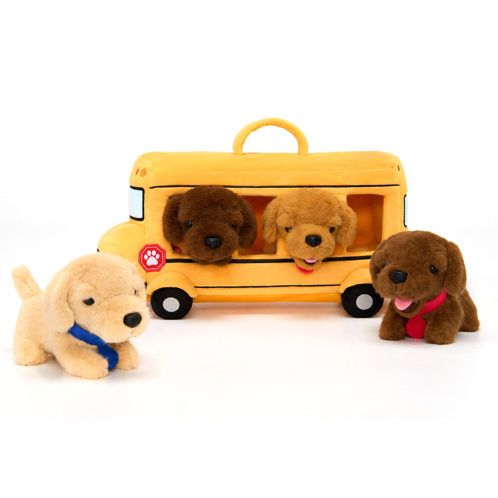 Personalized Plush Puppy School Bus Playset (5-Piece Set)