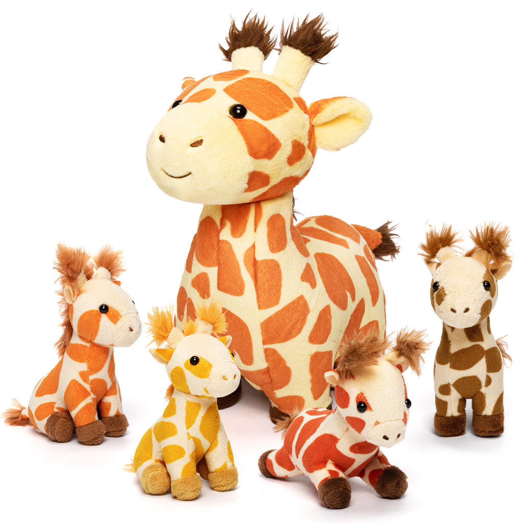 Giraffe Family with 4 Babies Plush Playset Animals Stuffed Gift Set