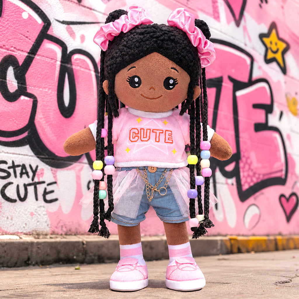 Hair Styling Plush Doll Kit – Dark Skin Tone with Colorful Beads