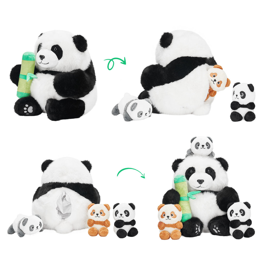 Panda Mommy with 3 Babies Plush Stuffed Animal Set