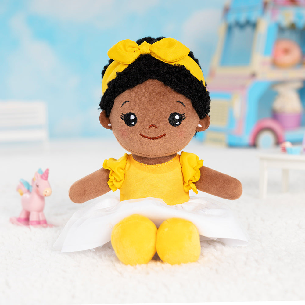 iFrodoll Personalized Deep Skin Tone Yellow Plush Baby Girl Doll