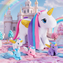 Load image into Gallery viewer, Rainbow Hair Plush Unicorn Mommy with 4 Babies Stuffed Animal