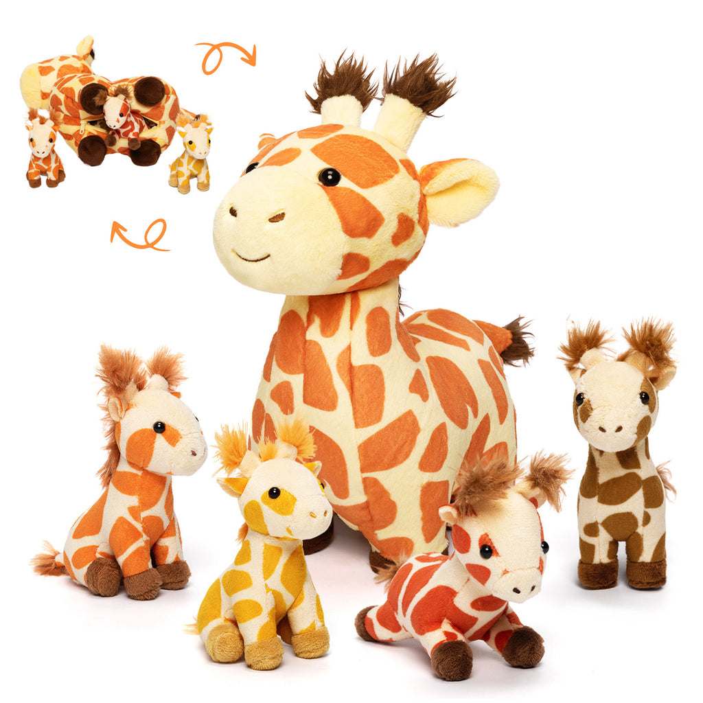 Giraffe Family with 4 Babies Plush Playset Animals Stuffed Gift Set