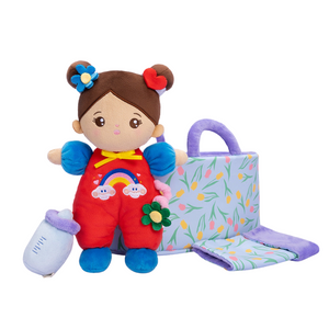 iFrodoll Personalized Brown Skin Tone Mini Plush Baby Girl Doll & Gift Set
