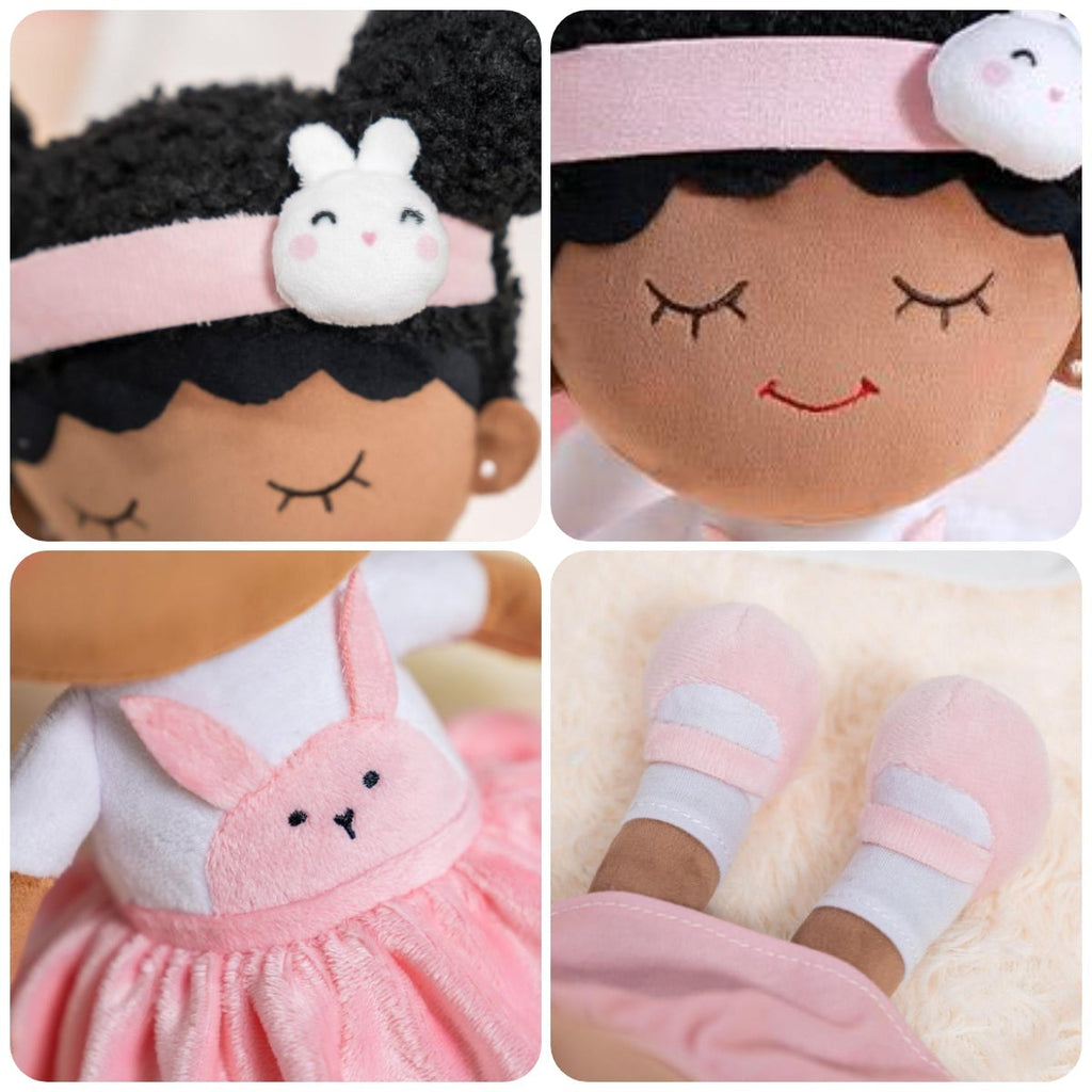 iFrodoll Personalized Deep Skin Tone Plush Doll with Rabbit Outfit