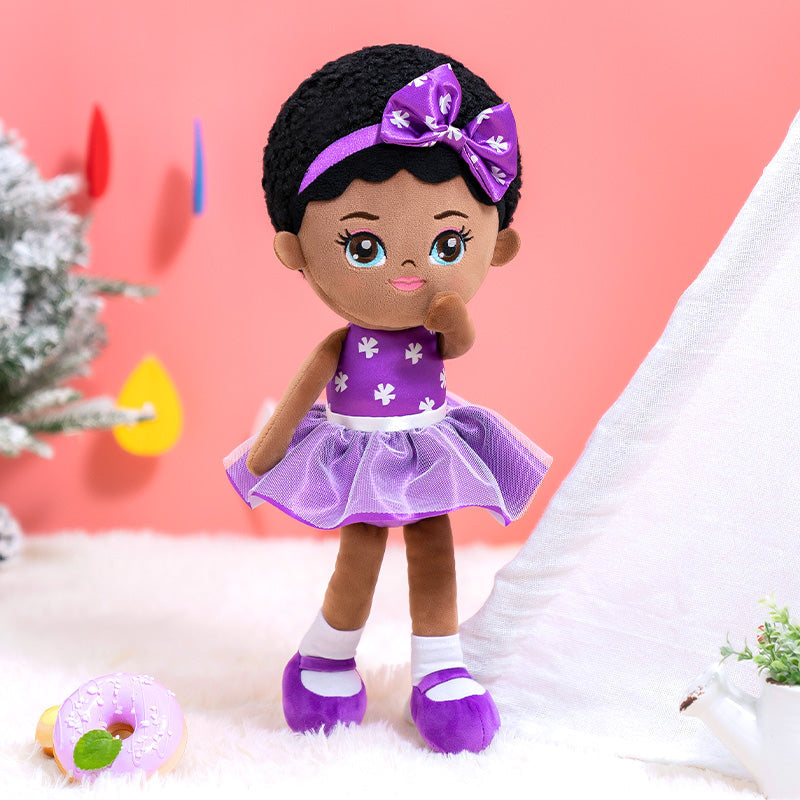 iFrodoll Personalized Deep Skin Tone Plush Dawn Doll & Purple Dora Backpack Gift Set