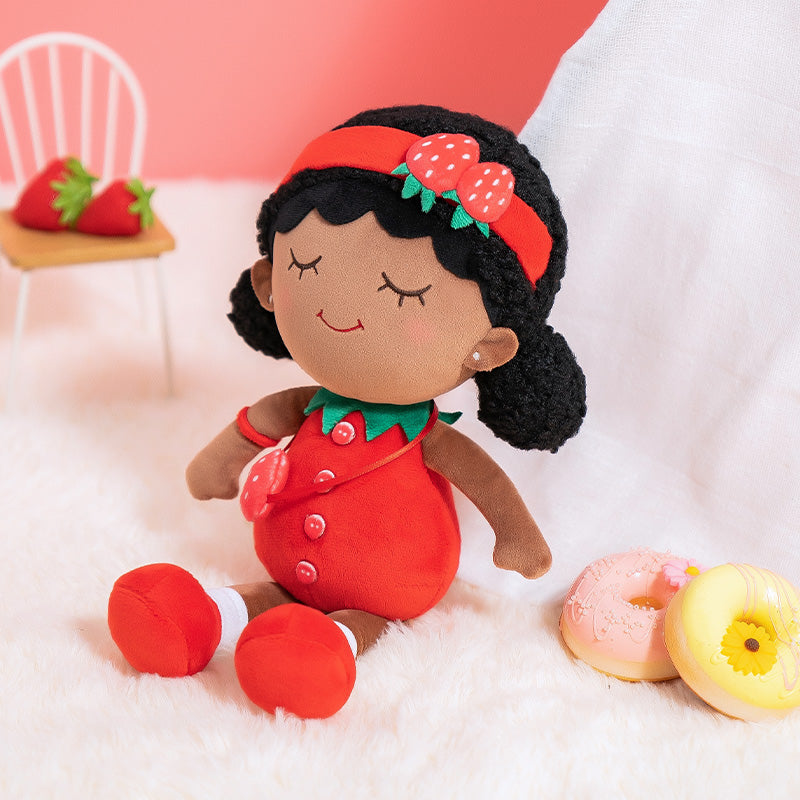 iFrodoll Personalized Deep Skin Tone Plush Strawberry Dora Doll & Pink Dora Backpack Gift Set