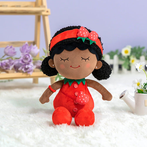 iFrodoll Personalized Deep Skin Tone Plush Strawberry Doll Red