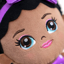 Load image into Gallery viewer, iFrodoll Personalized Deep Skin Tone Plush Dawn Doll &amp; Purple Nevaeh Backpack Gift Set