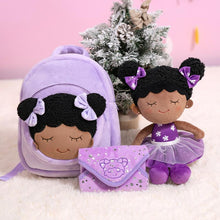 Load image into Gallery viewer, iFrodoll Personalized Deep Skin Tone Plush Dora Doll &amp; Backpack &amp; Washcloth Gift Set