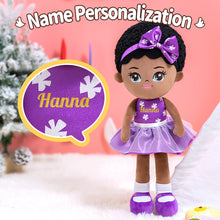 Load image into Gallery viewer, iFrodoll Personalized Deep Skin Tone Plush Dawn Doll &amp; Purple Dora Backpack Gift Set