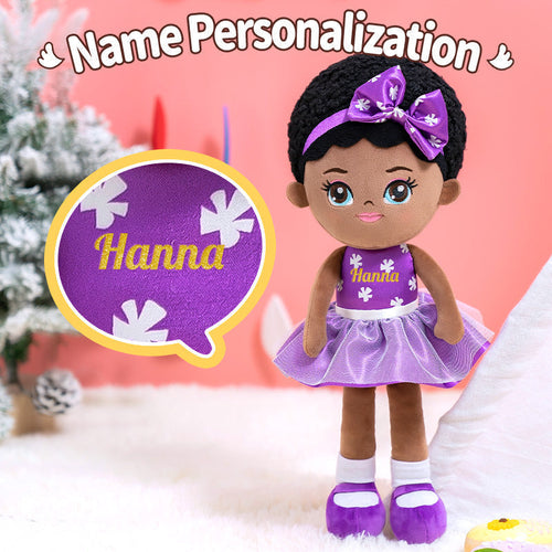 iFrodoll Personalized Deep Skin Tone Plush Dawn Doll & Purple Dora Backpack Gift Set