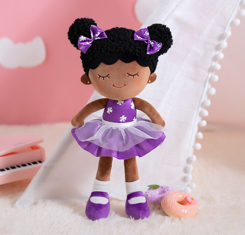 iFrodoll Personalized Deep Skin Tone Plush Purple Dora Doll & Purple Backpack Gift Set