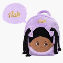 Load image into Gallery viewer, iFrodoll Personalized Deep Skin Tone Plush Purple Ash Backpack