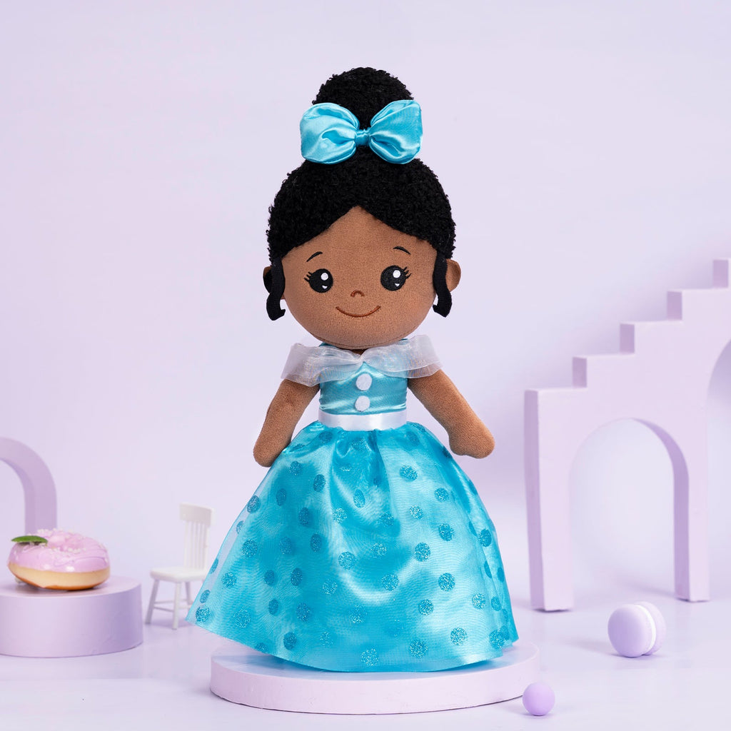 iFrodoll Personalized Deep Skin Tone Plush Princess Doll Blue