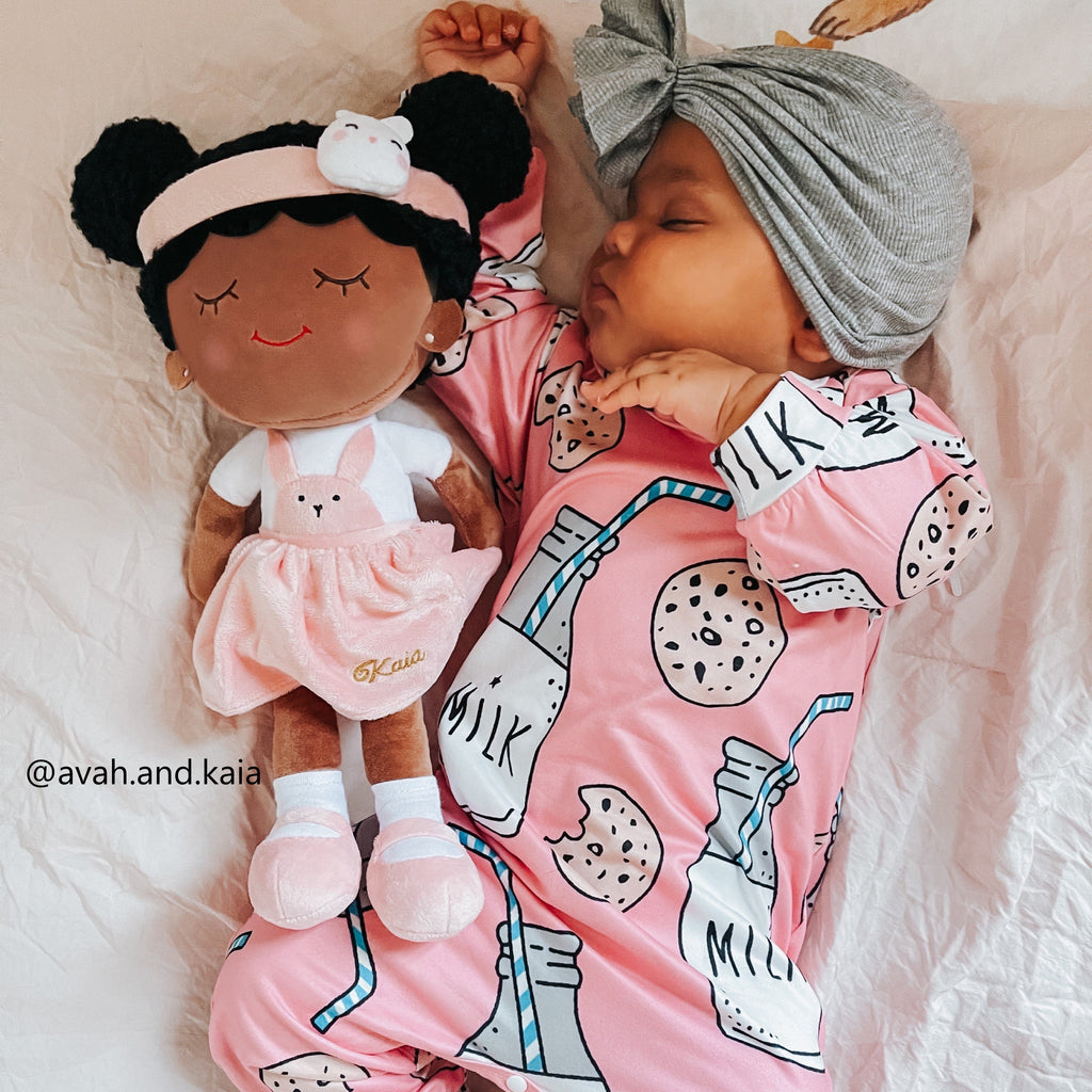iFrodoll Personalized Deep Skin Tone Plush Doll with Rabbit Outfit